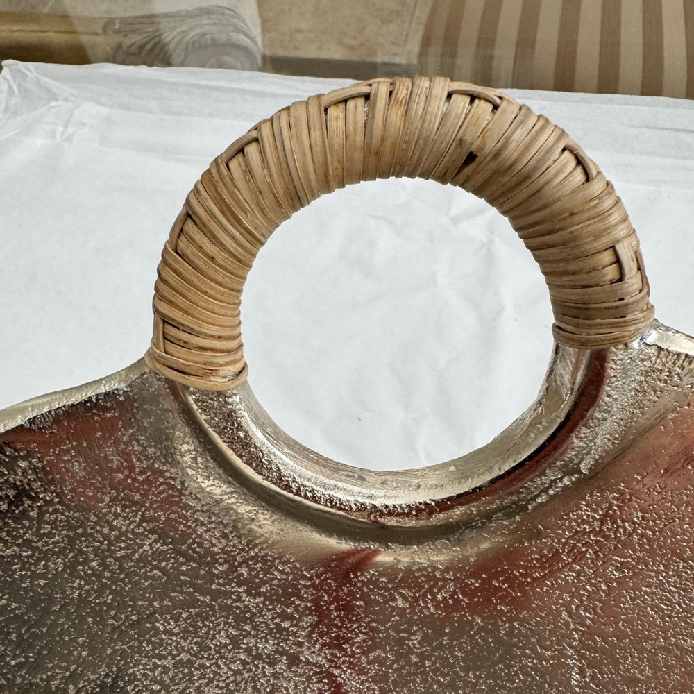 Zodax Mendocino Raw Aluminum Bowl with Rattan Wrapped Handles - Picture 2 of 11